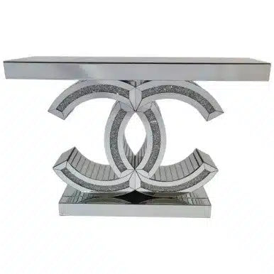 Silver Mirrored Diamond Console Table