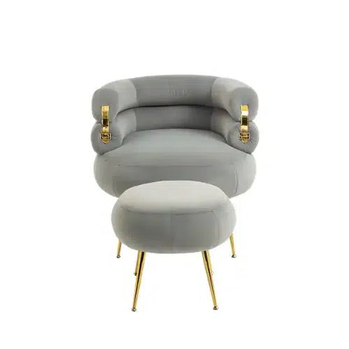 Velvet Accent Armchair with Footstool