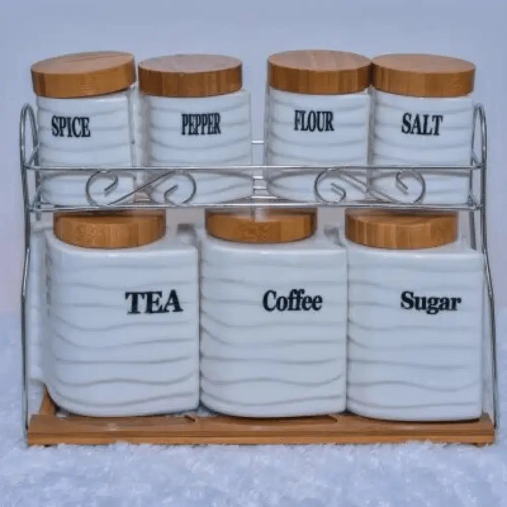 Set of 7 Canisters with Bamboo Base